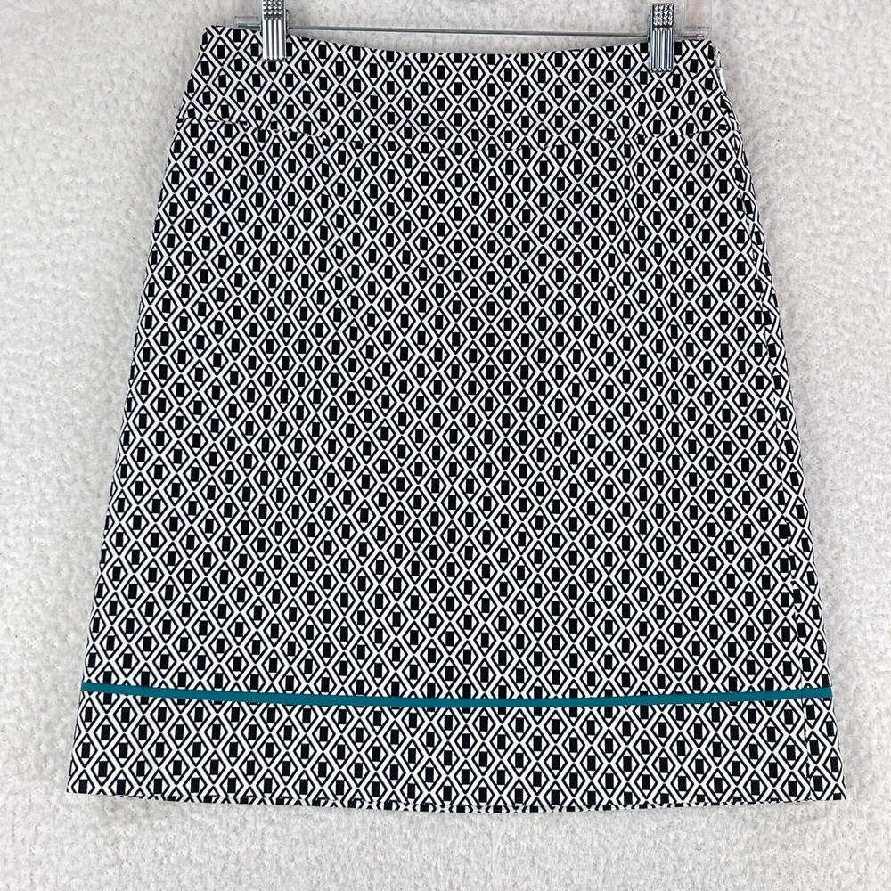 Ann‎ Taylor Black White Geometric Print A-Line Skirt Womens Office Wear Size 8